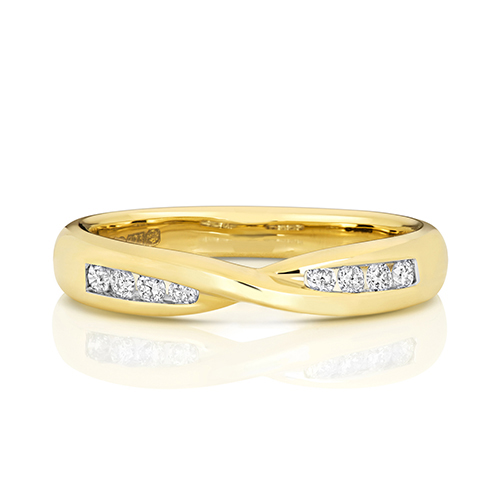 18ct Yellow Gold Crossover Band with Channel Set Diamond