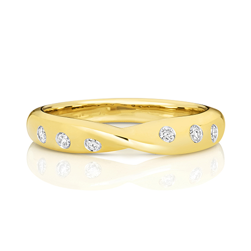 18ct Yellow Gold Crossover Band with Gipsy Set Diamonds