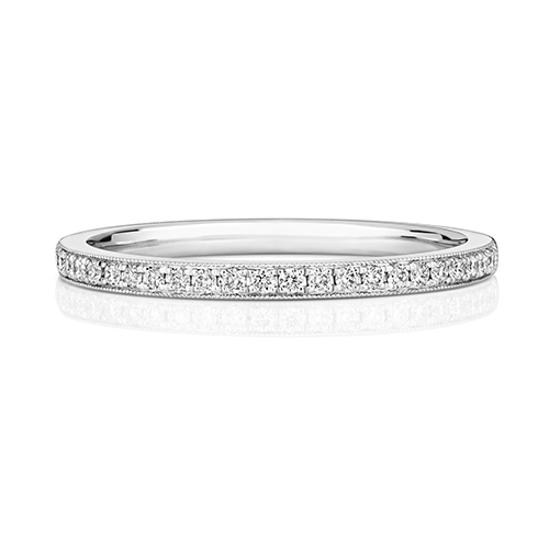 18ct White Gold Half Eternity Ring With Grain Set Diamonds Wedding Band (1.90g)