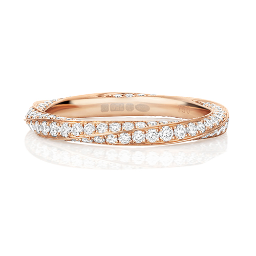 18ct Rose Gold Twist Ring with Grain Set Diamonds Wedding Band