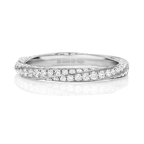 18ct White Gold Twist Ring with Grain Set Diamonds Wedding Band