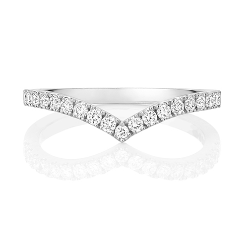 18ct White Gold Wishbone Ring with Grain Set Diamonds Wedding band