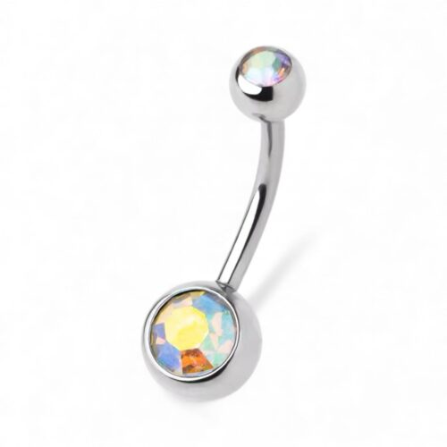 316L Surgical Steel Double Jewelled Belly Bar Clear