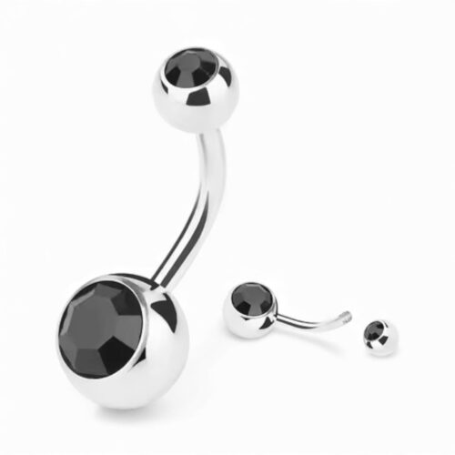 316L Surgical Steel Belly Bar Ring for Navel Piercing- Black