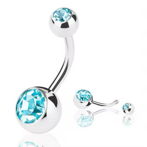 316L Surgical Steel Belly Bar Ring for Navel Piercing- Light Blue
