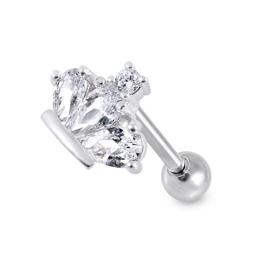 316L Surgical Steel Jewelled Crown White Gem Top Ear Stud