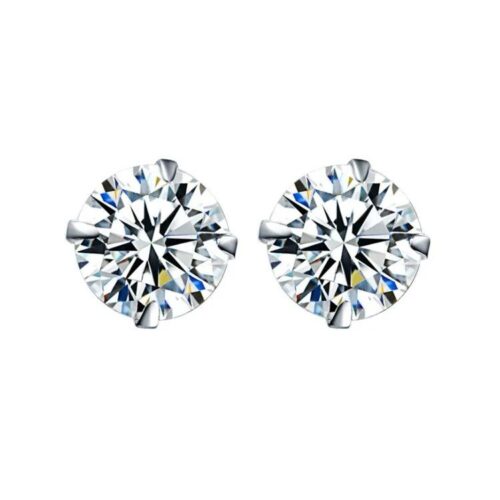 Mens CZ Silver Earrings Pair