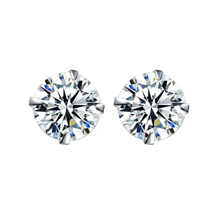 Mens CZ Silver Earrings Pair