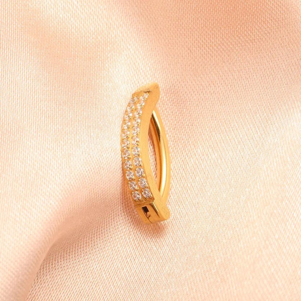 Gold Titanium Belly Bar Clicker with Cubic Zirconia 1.6mm x 10mm, 12mm - Image 2