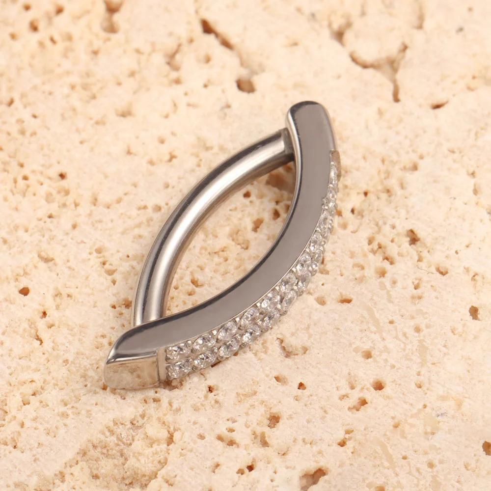 Silver Titanium Belly Bar Clicker with Cubic Zirconia 1.6mm x 10mm, 12mm - Image 2