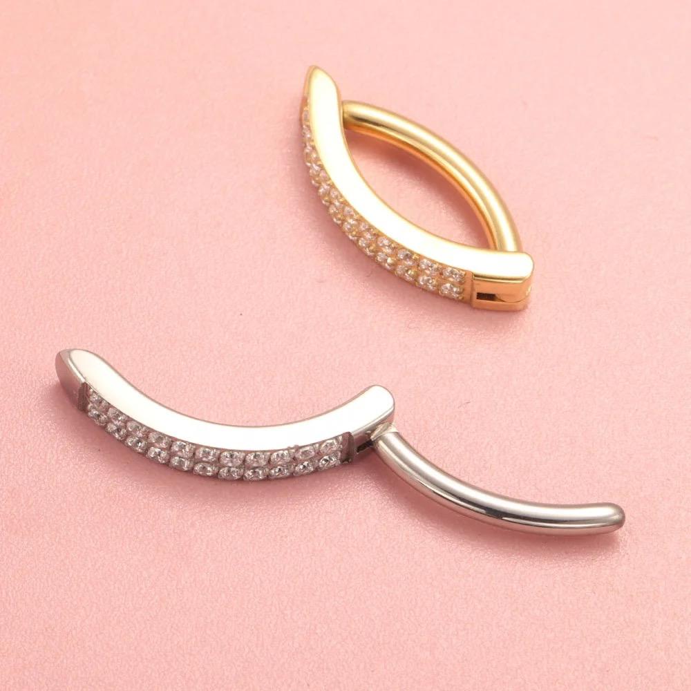 Silver Titanium Belly Bar Clicker with Cubic Zirconia 1.6mm x 10mm, 12mm - Image 4