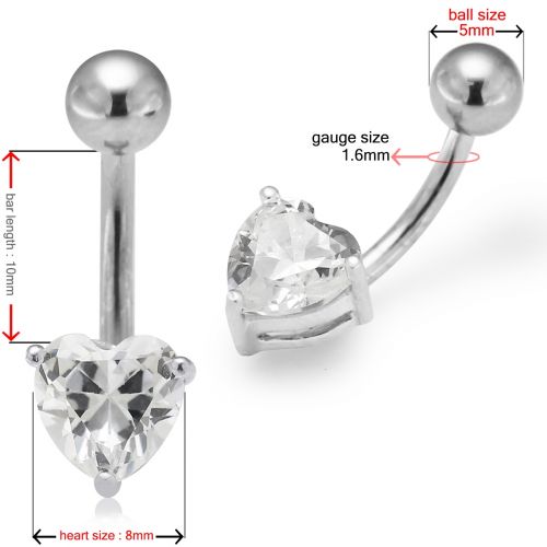 925 Sterling Silver and 316L Dark Blue Single Jewelled Heart Navel Belly Bar - Image 2
