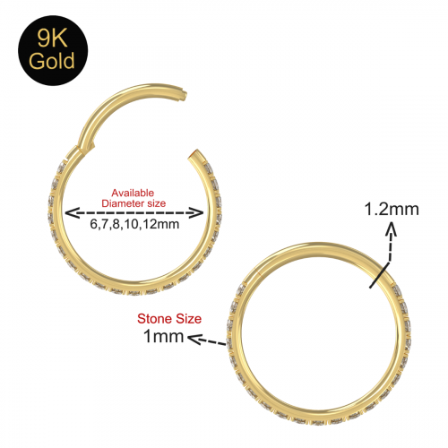 9ct Yellow Gold Hinged Continous Cubic Zirconia Jewelled Segment Clicker Hoop Ring 1.2mm x 6mm - Image 2