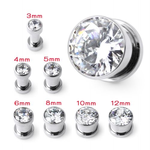 316L Surgical Steel CZ Bezel Set Screw Flesh Tunnels 8mm - Image 2