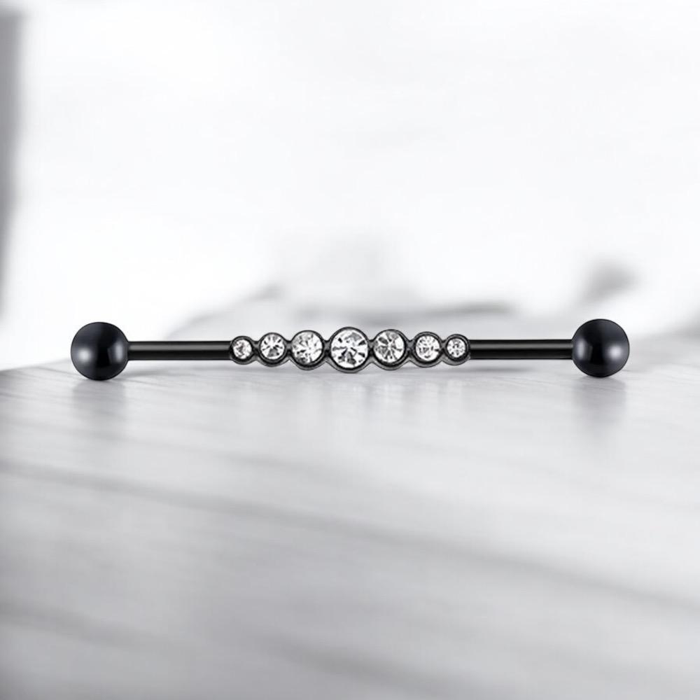 316L Surgical Steel Industrial Scaffold Bars With Cubic Zirconia 1.6mm x 38mm - Black - Image 2