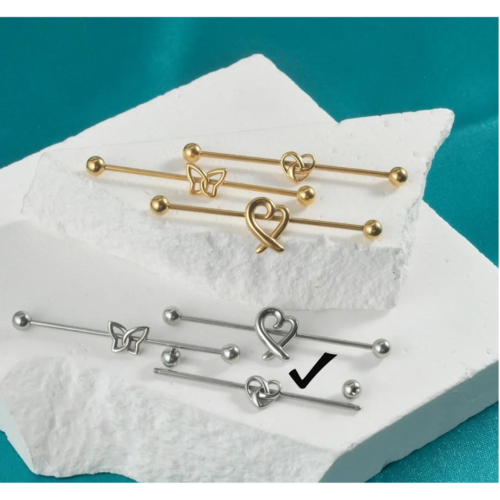 316L Surgical Steel Heart Industrial Scaffold Bars 1.2mm x 38mm- Silver