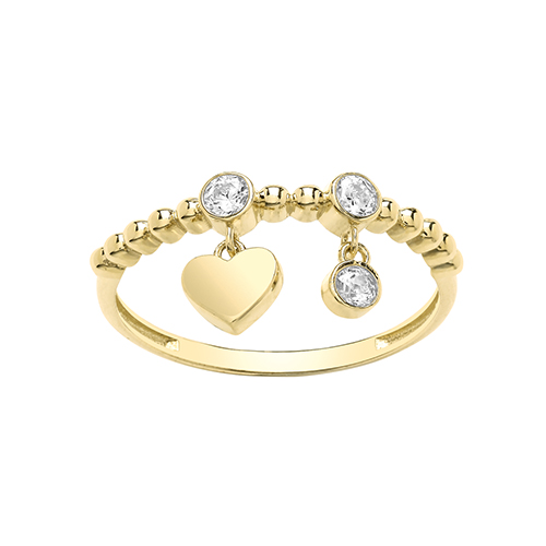 9ct Yellow Gold Bobble Ring With Heart And CZ Charms - Image 4