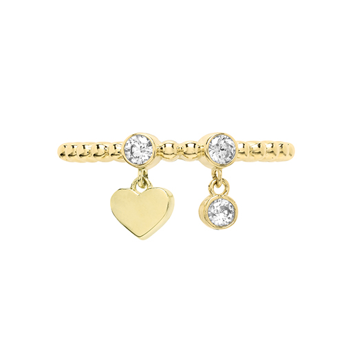 9ct Yellow Gold Bobble Ring With Heart And CZ Charms - Image 3