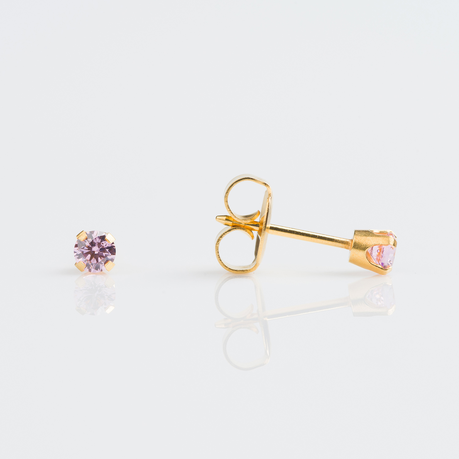 3mm pink cz Stud Earring