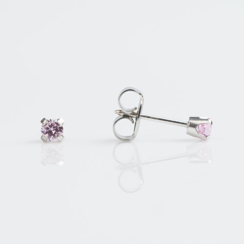 3mm Pink Cz Stud Earring