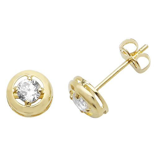 9ct Yellow Gold CZ Round Stud Earrings