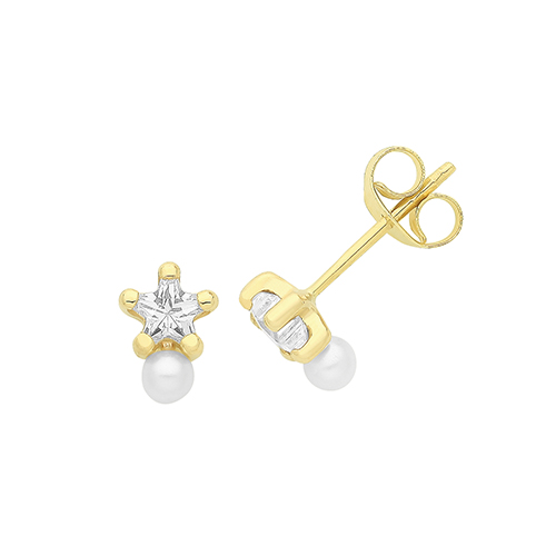 Star cz and pearl stud earrings