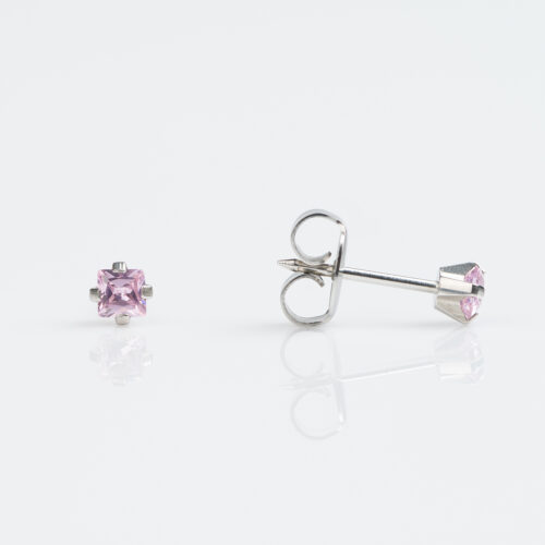 Pink CZ Princess Cut Stud Earring