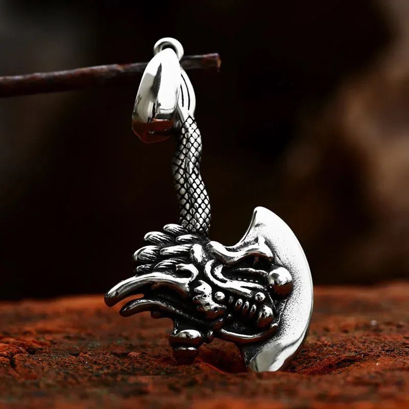 Stainless Steel Viking Thor Hammer Axe Dragon And Snake Pendant Non Tarnish - Image 2