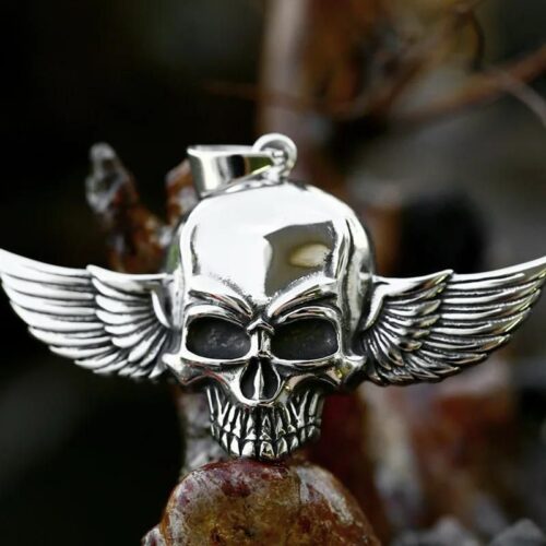 Skull with Wings Biker Pendant