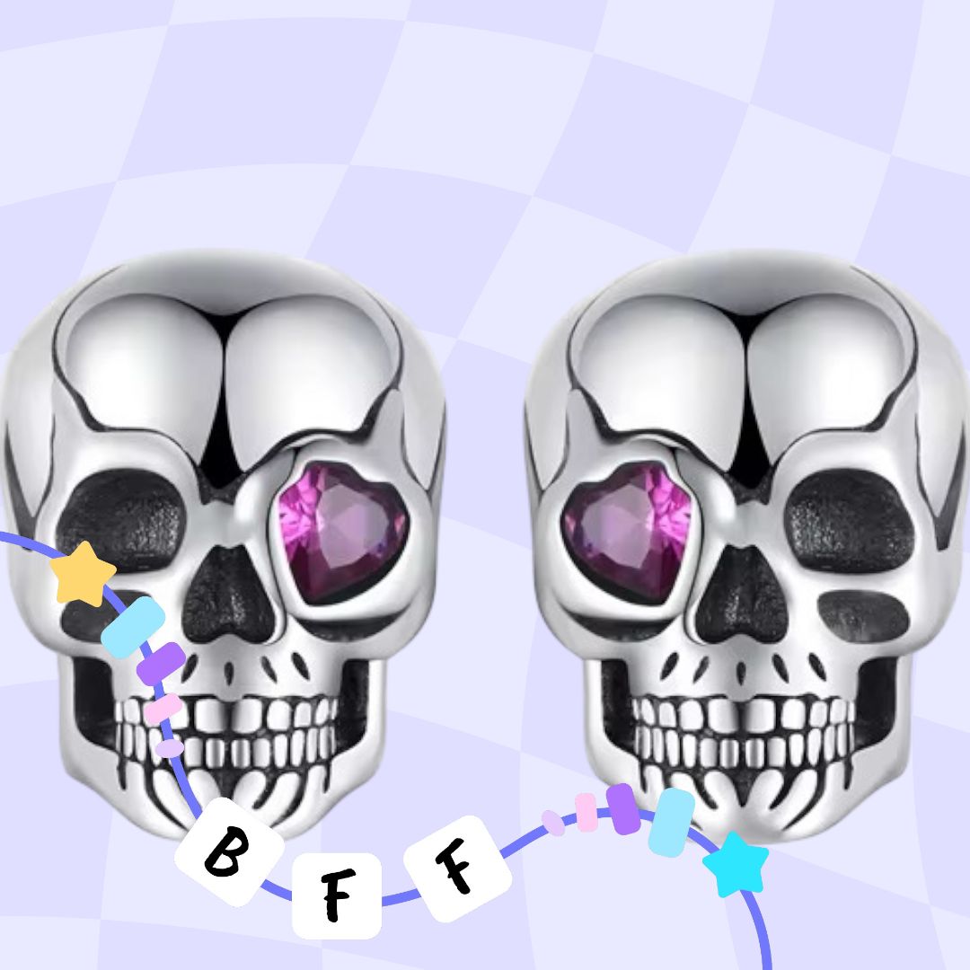 925 Sterling Silver Skull Earrings With Purple Cubic Zirconia Eye - Image 3