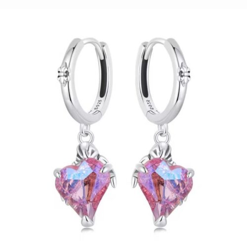 Pink Glass Heart Earrings