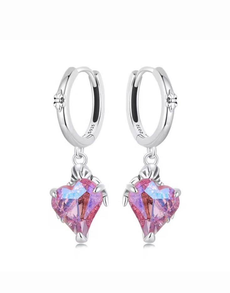 Pink Glass Heart Earrings