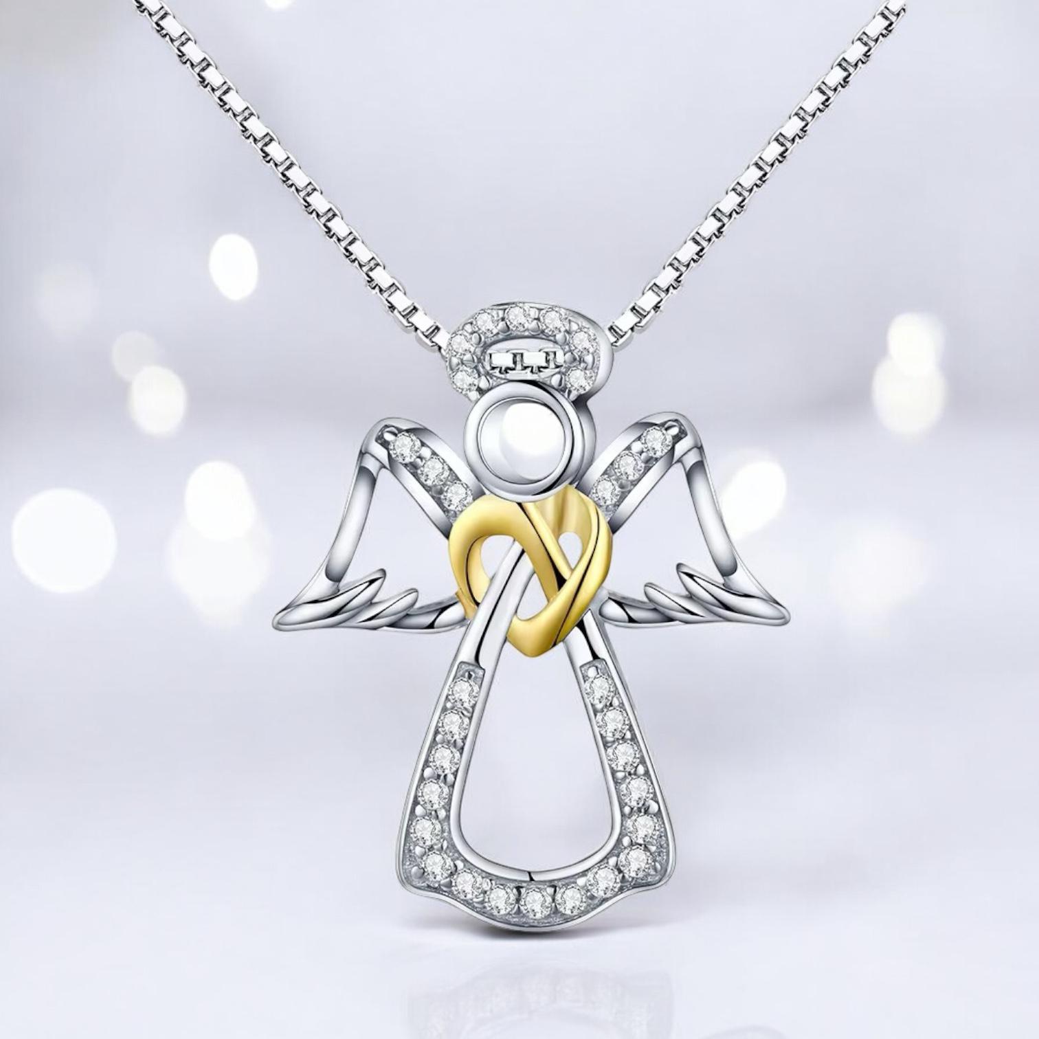 Elegant 925 Sterling Silver Guardian Angel Heart Pendant Necklace With Dazzling Cubic Zirconia - Image 2