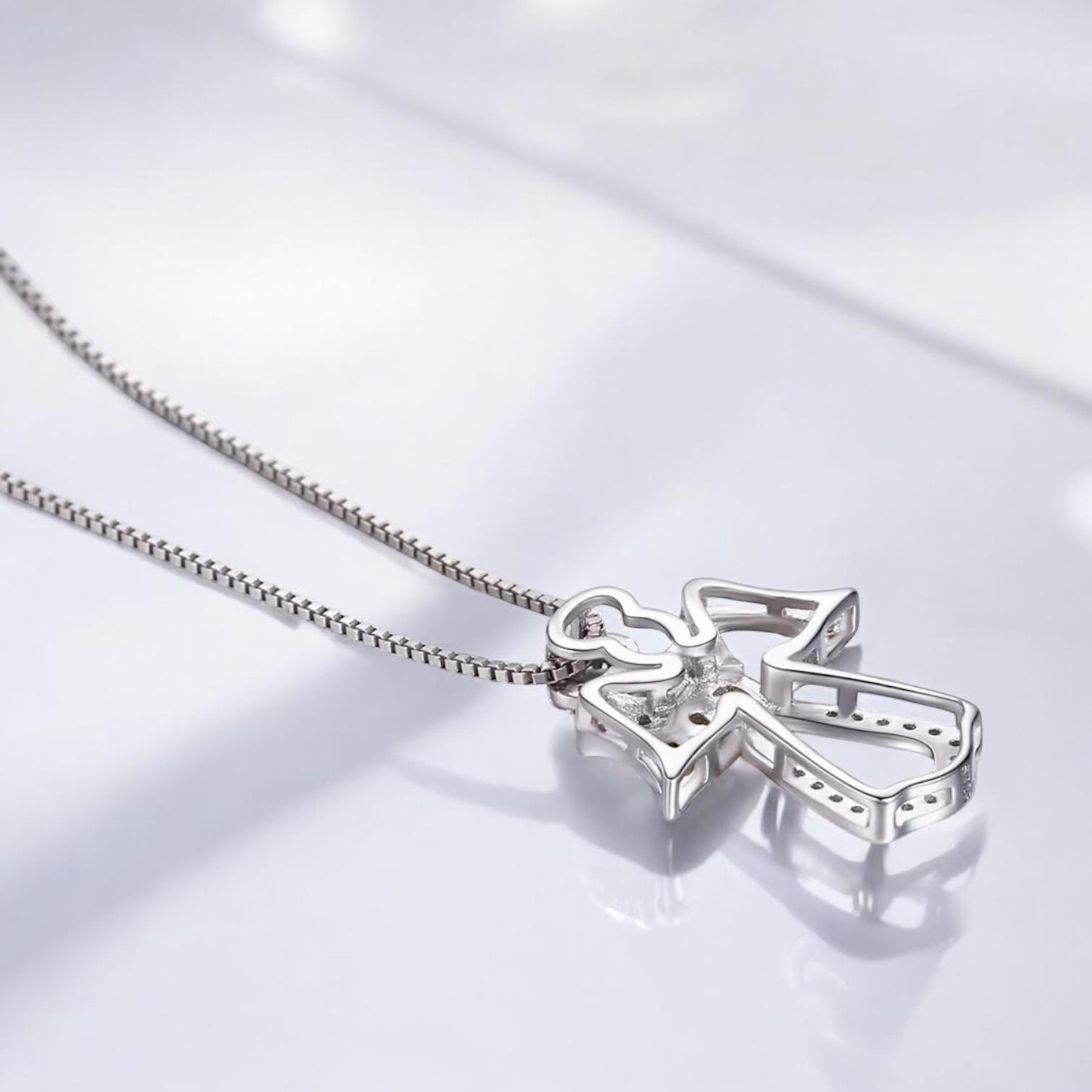 Elegant 925 Sterling Silver Guardian Angel Heart Pendant Necklace With Dazzling Cubic Zirconia - Image 4