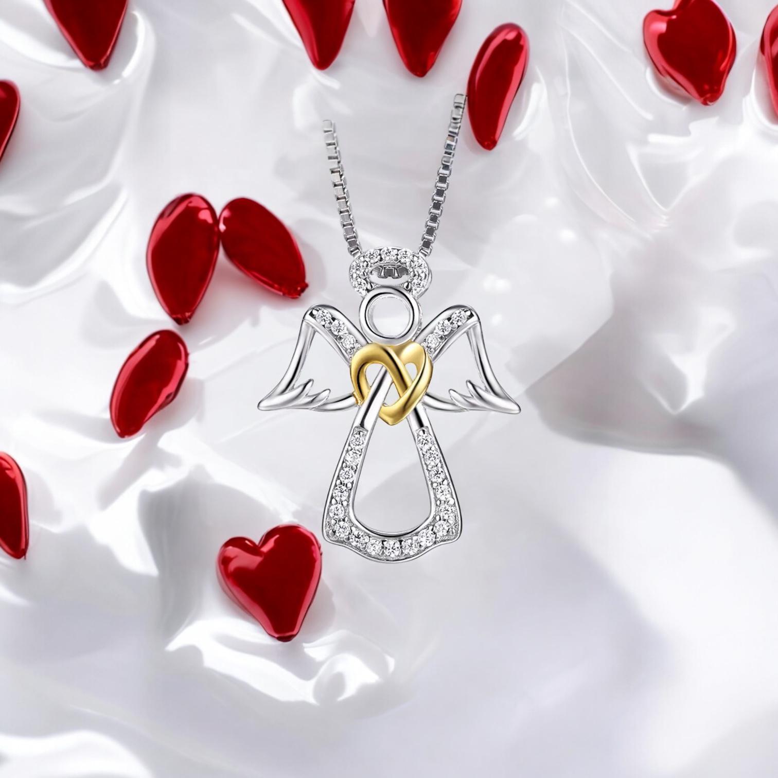 Elegant 925 Sterling Silver Guardian Angel Heart Pendant Necklace With Dazzling Cubic Zirconia - Image 3