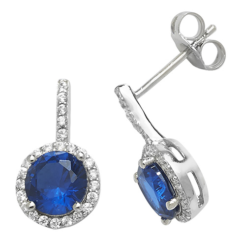 Silver Blue CZ Stud Earrings