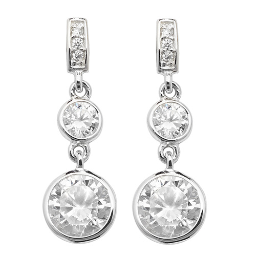 Silver Triple CZ Drop Earrings