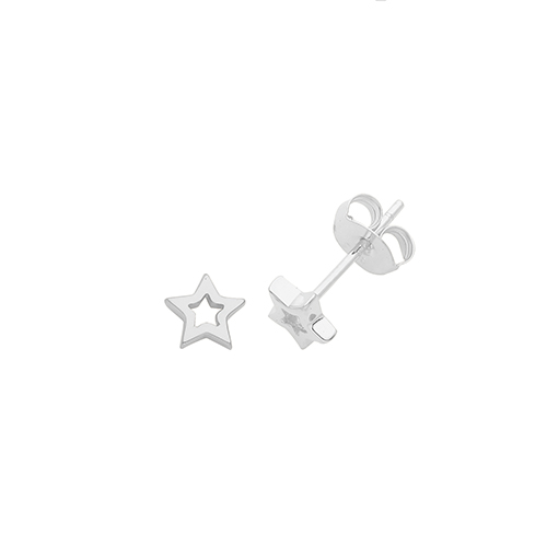 Silver Rhodium Star Studs Earrings