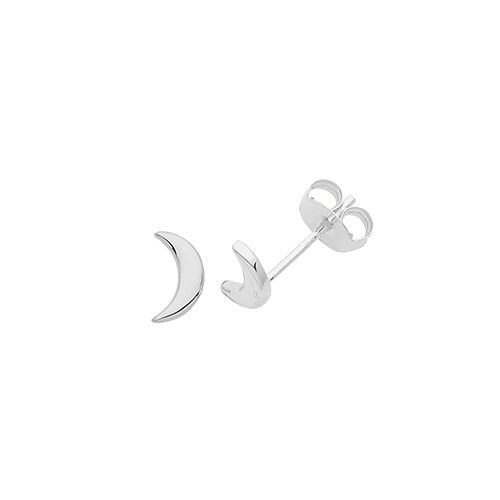 Silver Rhodium Moon Studs Earrings