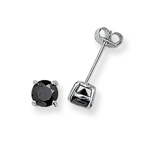 Silver 5mm Round Black CZ Stud Earrings