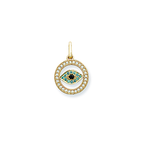 9ct Yellow Gold Ladies CZ Evil Eye Pendant Charm 11.7mm x 11.7mm 0.74g
