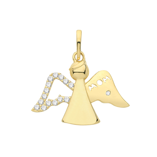 9ct Yellow Gold Ladies CZ Angel Pendant Charm 17.4mm x 12.10mm 0.63g