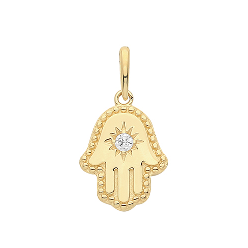 Gold Hamsa CZ Pendant