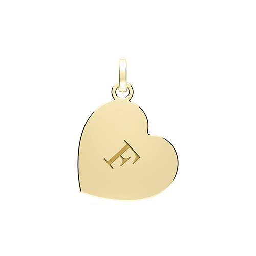 9ct Yellow Gold Heart Initial F Pendant Charm 0.40g