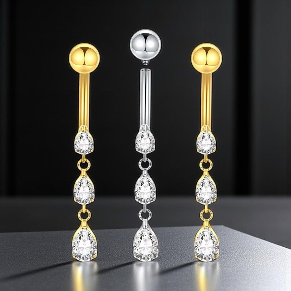 New Karma Titanium Implant Grade Thread Drop CZ Belly Navel Bar 1.6mm x 10mm Internal Threaded - Image 3