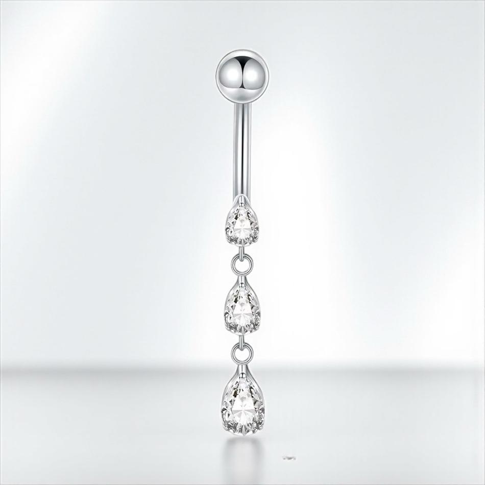 New Karma Titanium Implant Grade Thread Drop CZ Belly Navel Bar 1.6mm x 10mm Internal Threaded - Image 4