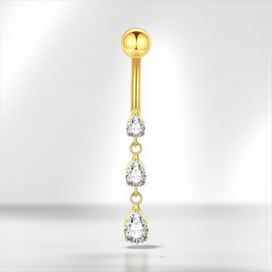 New Karma Titanium Implant Grade Thread Drop CZ Belly Navel Bar 1.6mm x 10mm Internal Threaded - Image 3