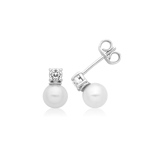 Pearl Cz Stud Earrings