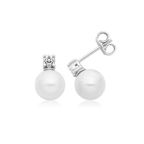 Pearl Cz Stud Earrings