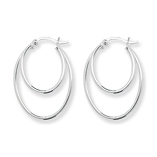 Silver Double Oval Plain Hoop Earrings